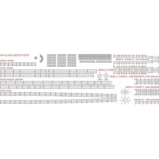 HMS Grenade / ORP Garland / HMS Hesperus - laserowo wycięte relingi