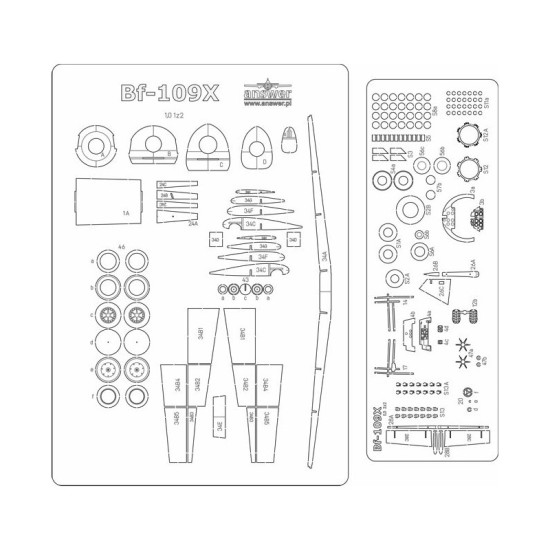 Messerschmitt Bf-109X - szkielet, detale wycinane laserowo.