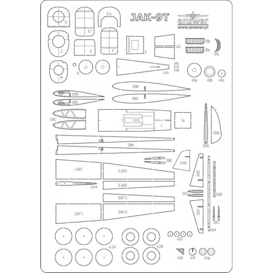 Jak-9T - szkielet, detale wycinane laserowo