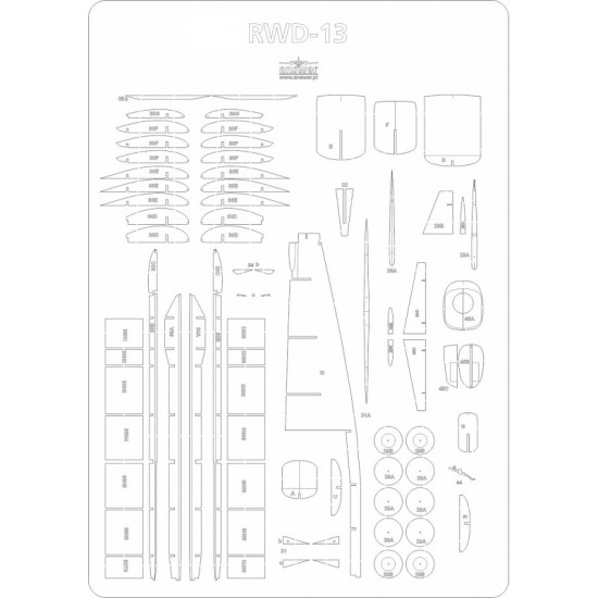 RWD-13 - szkielet, detale wycinane laserowo