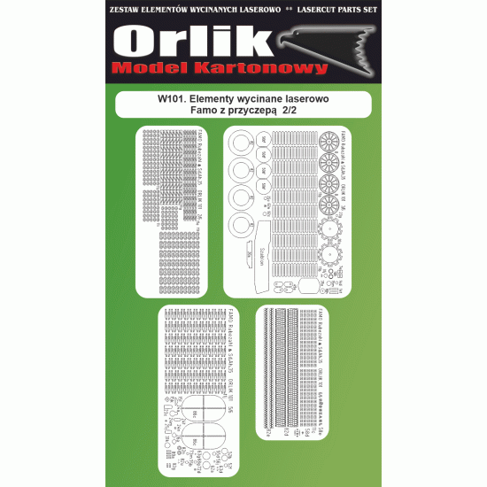 W101. Wręgi i gasienice wycinane laserowo do modelu - Famo Rubezahl z przyczepą Sd.Ah. 35