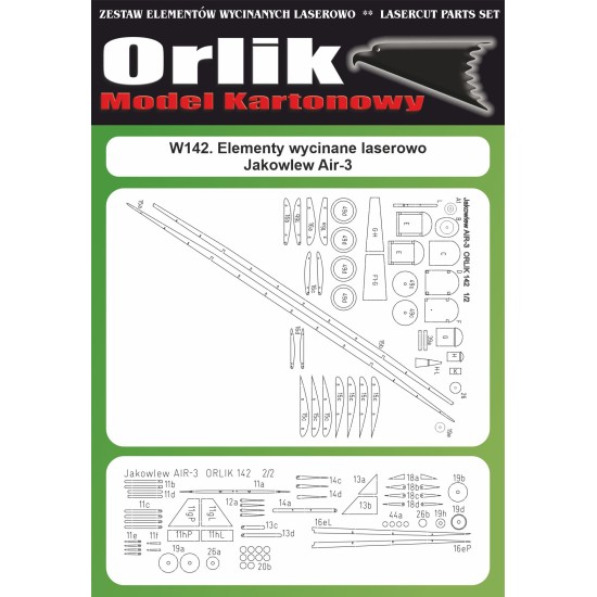 W142. Elementy  wycinane laserowo do modelu Jakowlew Air-3